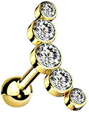 Taffstyle Piercing Stecker mit Multi Kristall Bogen Glitzer Steinen Ohr Cartilage Tragus Helix Ohrpiercing Barbell Stab Kugel Knorpel Gold Clear