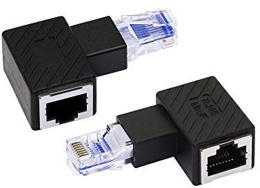 RIIEYOCA linke Ecke Ethernet Adapter, 90 Grad RJ45 Stecker-zu-Buchse Verlängerung Cat6 LAN Netzwerkanschluss für Computer, Laptops, Router, 2 Stück (L)