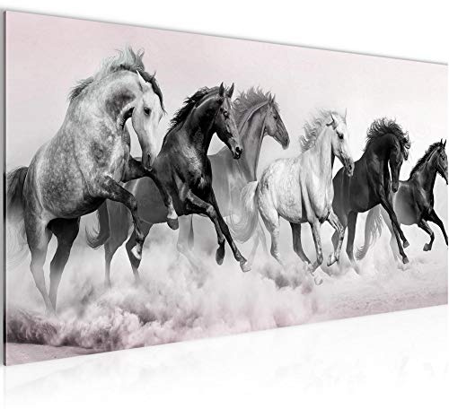 Runa Art Wandbild Pferde 1 Teilig 100 x 40 cm Modern Bild auf Vlies Leinwand Tiere Wohnzimmer Schlafzimmer Grau Rosa 032512b
