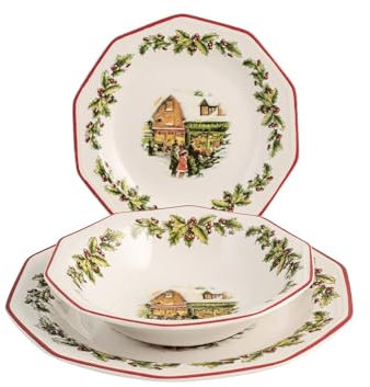 Churchill Holly Toys - Vajilla de 18 Piezas, Loza, Decoración Navideña Multicolor