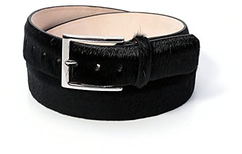 Chiccheria Los Angeles Herren Fellgürtel, Ledergürtel, Schwarz (XL = 115 cm)