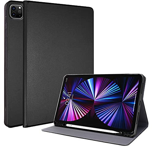 TECHGEAR iPad Pro 12.9 2022/2021 Smart Case [Pencil Holder] Slim Smart Case Stand Cover with Corner Protection [Sleep/Wake] for iPad Pro 12.9 Inch 6th & 5th Generation - Black