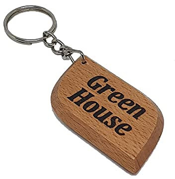 S M Gift Shop Greenhouse Engraved Wooden Keyring Keychain Key Tag Fob