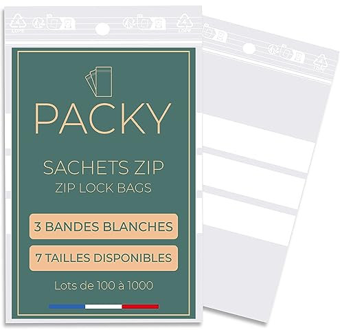 PACKY - Bustine Trasparenti Richiudibili 3 Bande Bianche - 7 Dimensioni Disponibili - Sacchetti Plastica Richiudibili Con Zip - Sacchetti Alimenti Richiudibili - 10x15 Cm Lotto Di 100