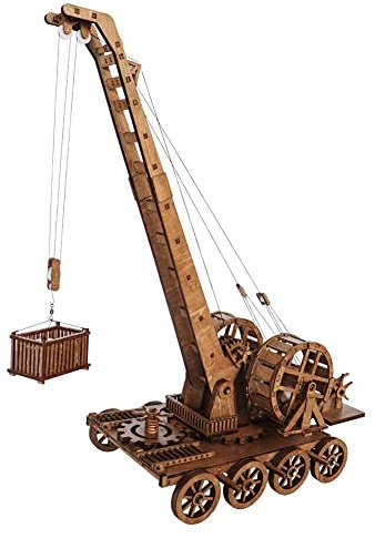 YAQUMW Europäische mittelalterliche Retro-Holzkräne zum Basteln und Bauen herausfordernder 3D-Spielzeug-Puzzle-Modellbausätze – Geschenke im Maßstab 1:36 für persönliche Interessen