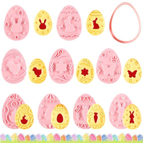TOPJOWGA Ausstecher Ostern, 9 Stück Ausstechformen Ostern Set, Osterei Keksausstecher, Plätzchen Ausstecher Ostern, Plätzchenform Osterausstecher, Osterplätzchen für Backen, Hase, Karotte, Küken