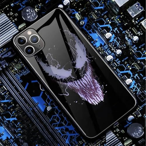 YXuan LED Light Up Case Compatible with iPhone Luminous Comic Anime Phone case Colorful Luminescent Fashion Luxury Tempered Glass Hybrid Phone Case Accessories for Men (Black, iPhone 11 Pro Max)