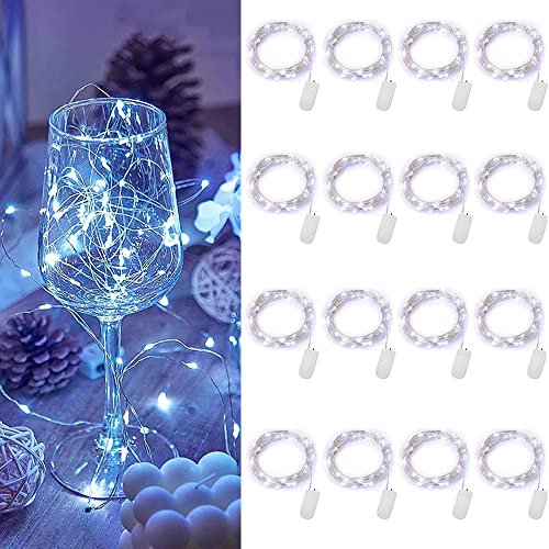 LED Lichterkette Batterie, 16 Stück 1M 10 LEDs Mini led lichterkette Drahtlichterkette Wasserdichte Kupferdraht Licht für Party Garten Weihnachten Hochzeit Halloween Beleuchtung Deko, Kaltes Weiß