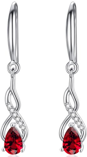 WOVEE Ohrringe Silber 925 Hängend AAA Zirkonia Granat Ohrhänger Lange Hängeohrringe Damen Braut Hochzeit Schmuck