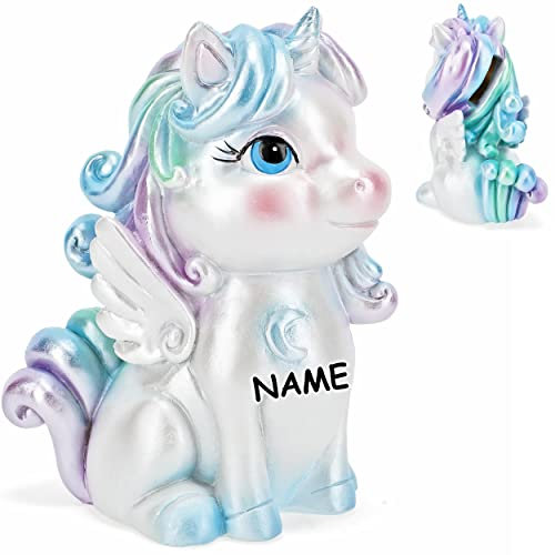 alles-meine.de GmbH Spardose Verschiedene Modelle wählbar mit Verschluss - aus Kunstharz/Polyresin süßes Einhorn/Pferd Pegasus inkl. Name - mit Verschluss - aus Polyr..