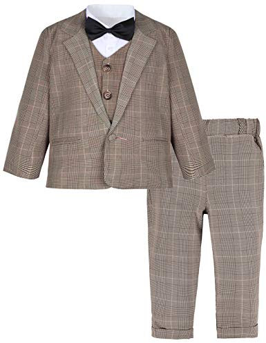 mintgreen Baby Junge Blazer Anzüge Formell Hochzeit Weste Outfit Krawatte Satz, Khaki Plaid, 2-3 Jahre, 100