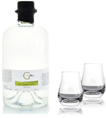 GeGeGe Premium Gin Geschenkset mit Gläser · Gin Männer Geschenk · Gin & 2 Gin Gläser · Gin Geschenk mit Gin Geschmack SWEET HERBS 500ml · Pur oder als Gin Tonic (Gin Sweet Herbs & 2 Gläser)
