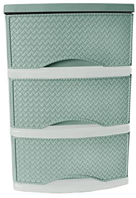 3 Drawers Rattan Design Plastic Desktop Storage Unit Plastic Modular Storage Tower Tabletop Organiser Perfect for Office Bedroom Children's Toys-Ivory or Pale Blue