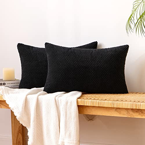 EMEMA Kordsamt Kissenbezug Dekorative Granulat Sofakissen Dekokissen Kissenbezüge Kissenhülle Couchkissen Überwurf Kissen Bezug Zierkissen für Couch Sofa Wohnzimmer 2er Set 40x60 cm Schwarz