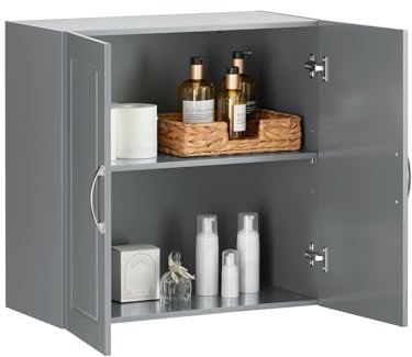 SoBuy Hängeschrank Badezimmerschrank Hängend Wandschrank mit Verstellbarem Regal Für Bad, Küche, Wohnzimmer Dunkelgrau BHT ca: 60x60x30cm FRG231-DG