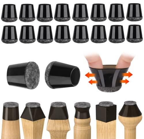 FOMYHEARD Protection Pied de Chaise 16 Pièces, Petit Patin de Chaise Protecteurs de Sol en Silicone Noir avec Patins en Feutre, pour sols en Bois Dur et carrelage, sans Bruit (14-18mm)