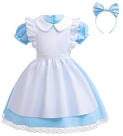 Lito Angels Alice im Wunderland Kleid Kostüm Verkleidung mit Weißer Schürze und Haarreifen für Kinder Mädchen Größe 8-10 Jahre 134 140 (Tag-Nummer 140)