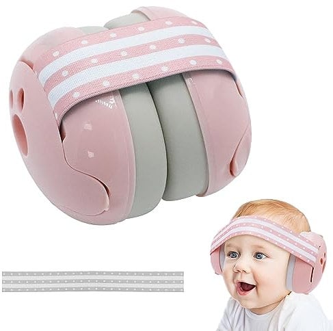 Baby Ear Defenders Boys 0-36 Months, Infant Hearing Protection Baby Noise Cancelling Ear Defenders with 2 Pieces Adjustable Soft Headband Noise Cancelling Headphones for Newborn Baby Gifts (Pink)