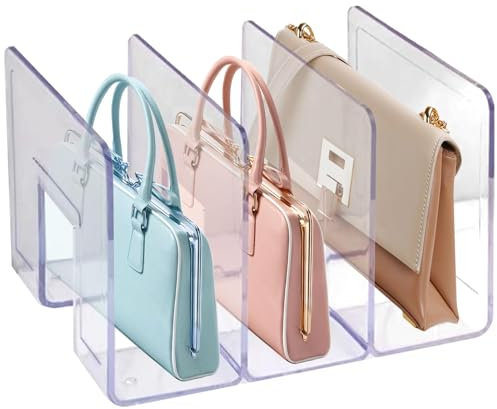 HERCHR Clear Acrylic Shelf Dividers,Adjustable Bag Dividers,Purse Storage Organizer for Closet,Closet Shelf Organizer Bag Storage Rack Closet Separator Handbag Organizer for Kitchen Cabinets