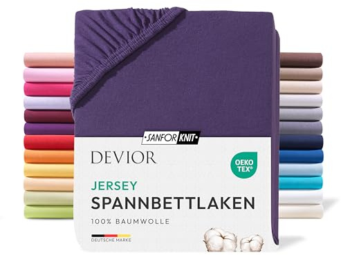 Devior Jersey Spannbettlaken 180x200cm - 200x200cm, 100% Baumwolle, Matratzenhöhe bis 22cm, Aubergine – 135 g/m² Anti-Statisches, atmungsaktives Bettlaken mit Einlaufschutz, Matratzenbezug Lila