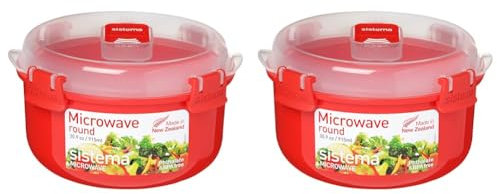 Sistema polypropylene round microwave 0.915 kitchen container,Red (Pack of 2)
