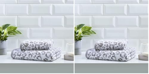 Fusion Bathroom - Animal Print - 100% Cotton Jacquard Hand Towel - 50 x 90cm in Grey (Pack of 2)