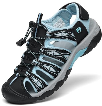 Dannto Sandales de Randonnée pour Femme Sandales de Marche Bout Fermé Sandales de Sport Extérieur de Plage de Trekking(bleu noir,39)