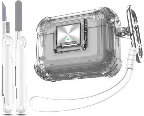 RFUNGUANGO per custodia AirPods Pro 2/1 generazione (2023/2022/2019) con serratura e custodia antiurto di grado militare trasparente morbida e trasparente con kit di pulizia,Nero trasparente