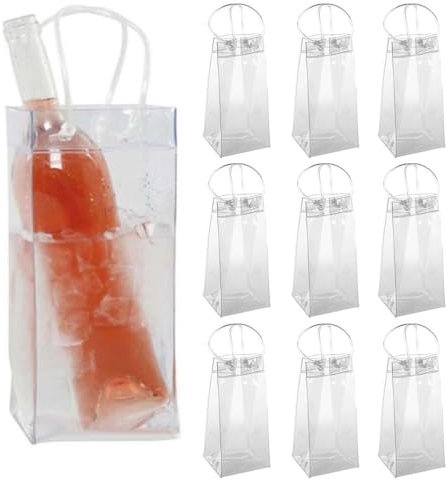 Sac de refroidisseur de bouteille, sac de refroidisseur à vin 10pcs PVC transparent PVC Portable Bottle refroidisher Sac 9.8x3,9 pouces Sac à glace à champagne avec poignée pour bière Party Kits de