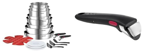 Tefal Ingenio Batterie de cuisine 20 pièces, Poêles, Casseroles, empilable, verrouillage sécurité 3 points, Supporte jusqu'à 10 kg & 3 poignées amovibles