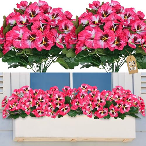 SOMYTING 10 Bündel Künstliche Balkonblumen Wie Echt Balkon Künstliche Blumen Außenbereich UV-beständig Wetterfest Künstliche Balkonpflanzen Balkonblumen für Haus Fensterbank Hochzeit Dekor(Rose rot)