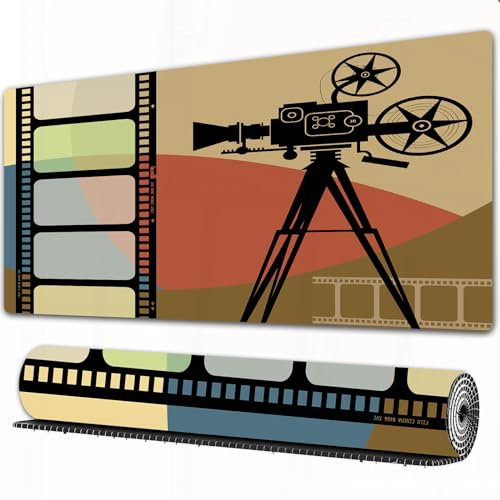 EOMKSE Mouse Pad Gaming Large Desk Pad Washable Mouse Pad Laptop Desk Mat,Cinema, Abstract sition in colorful retro style with projection bor,Home Mouse Pad with Anti-Slip Rubber Base,16x35.5 in