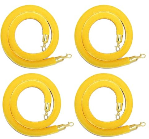 4 Gelbe Menschenmengenkontrollseile, Warteschlangen-hindernisseil mit Goldenem Haken, Die Länge Beträgt 1 M/1,5 M/2 M/2,5 M/3 Meter,für Kinos, Hotels, Veranstaltungen Auf Dem Roten Teppich,(Size:2.5M)