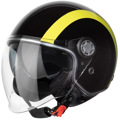 VINZ Jungbu Jethelm mit Doppelvisier | Roller Helm Fashionhelm mit Streifen | In Gr. XS-XXL | Jet Helm mit Sonnenblende | ECE 22.06 Zertifiziert | Motorradhelm mit Visier