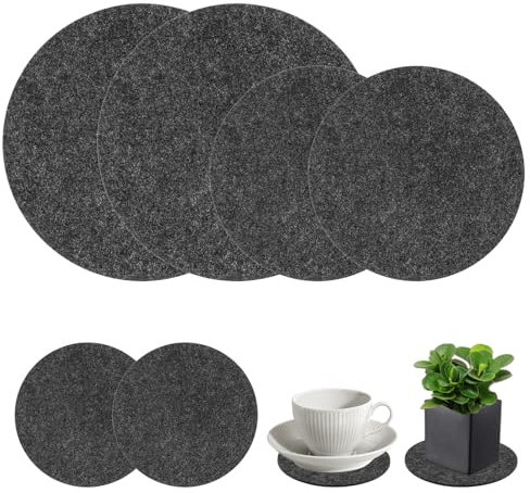Molain 6 sottovasi rotondi in feltro double-face, assorbenti, impermeabili, per giardinaggio, interni, sottobicchieri, vasi da esterni, forniture fai da te (grigio)