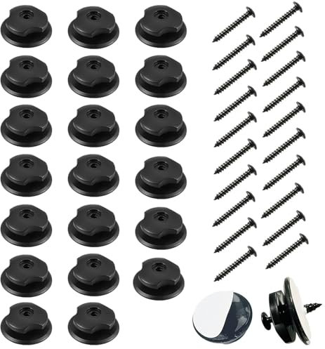 HAPPOW Lot de 20 crochets de bâche, accessoires de remorque de voiture, boutons de bâche pour remorques, avec vis et 20 pastilles adhésives invisibles, boutons ronds noirs pour fixation de filets de