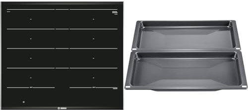 Bosch Hausgeräte PXX675DC1E Serie 8 Induktionskochfeld (autark) & HEZ530000 Zubehör für Backöfen, 2 Universalpfannen, schmales Format, grau, Made in Germany