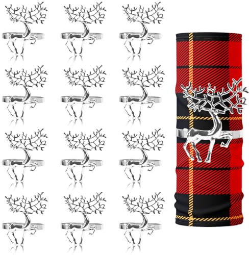 12 Stück Weihnachten Rentier Serviettenringe, Serviettenringe Silber, Weihnachten Napkin Rings, Servietten Ring, Tischdeko fur Weihnachten, Hochzeit, Party-Abendessen, Thanksgiving