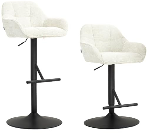 HOMCOM 2er-Set höhenverstellbare Barhocker Creme | Barhocker, Drehsitz, mit Rückenlehne und Fußstütze, Leinenoptik-Stoff, Stahlgestell, für Küche, Esszimmer.