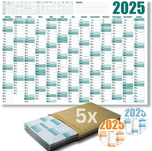 5x Wandkalender 2026 - DIN A1 Wandplaner - Großer XXL Jahreskalender gefaltet - mit Feiertage und Schulferienübersicht - optimaler Jahresplaner und Urlaubsplaner