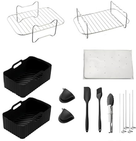 8 PCS Ninja Air Fryer Accessories Set with Upgraded Silicone Liner, Dual Racks, and Oil Brush for Ninja Dual Air Fryer Models AF400UK, AF451UK, AF500UK, Tower T17088 (Black)