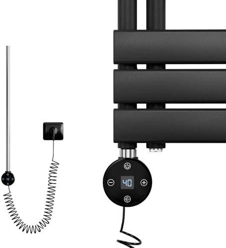 EMKE Toallero Eléctrico con Termostato 600W, Cartucho Calefactor Eléctrico para Toallero, Controlador Electrónico de Temperatura y Función de Temporizador, Negro