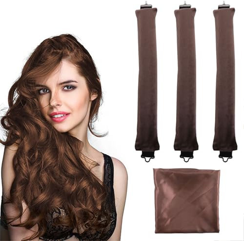 Locken ohne Hitze (3 Stück), Lockenwickler über Nacht, Lockenwickler zum Ausschlafen, Für Alle Haartypen, DIY Heatless Curls Band Frisurenset, Langes Mittleres Haa, Braun