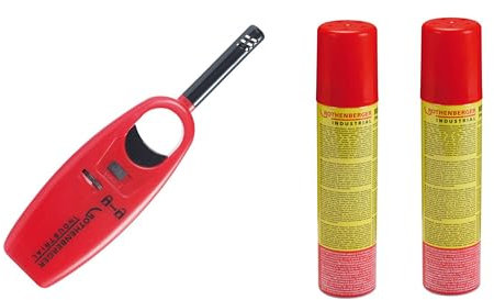 ROTHENBERGER Industrial 1x Gasanzünder Mini inkl. 2X Rofill Gas 100 ml | Feuerzeug | Piezo | Wiederbefüllbar | Erhältlich in grün, rot, schwarz, gelb oder blau | *Farbe Nicht wählbar*