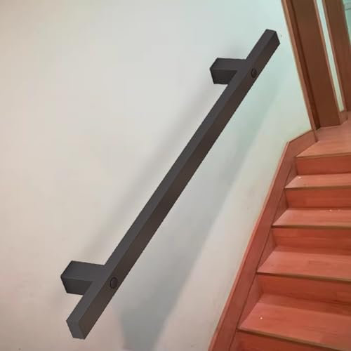 Corrimano Industriali Per Scale Interne, Scale In Metallo Nero Ringhiera Tubo In Ferro Contro Il Muro Ringhiera Per Scale Antiscivolo Con Kit Di Staffe Barra Di Sicurezza Asta Di Supporto(90cm)