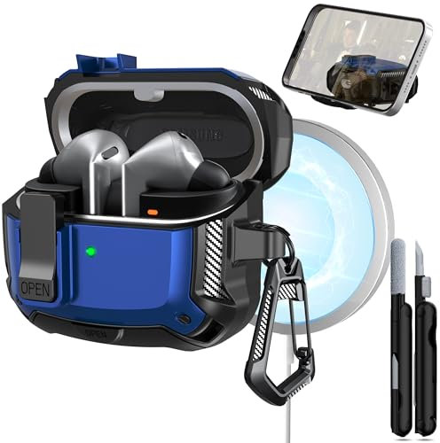 MHYALUDO Compatible with Samsung Galaxy Buds3/Galaxy Buds3 Pro (2024), Military Grade Drop Proof Headphone Case with Hiking Buckle and Cleaning Kit, also with Phone Holder -Blue