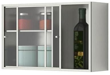 Robuster Edelstahl Garagenschrank mit Schiebetür und abnehmbaren Einlegeböden, ideal für Bad und Küche, silber/transparent, 50 x 35 x 14 cm