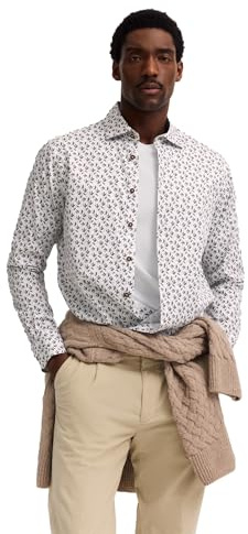 bugatti Herren Freizeithemd Langarm 9150-88513D | Modern Fit, Blatt-Muster, Easy-Care, Kent-Kragen, Baumwolle