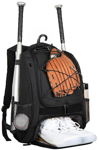 Großer Sport-Rucksack mit Schlägerhaltern, Mehrzweck-Ausrüstungstasche für Baseball, Softball und Lacrosse, 34 x 19 x 47 cm, Schwarz , Einheitsgröße