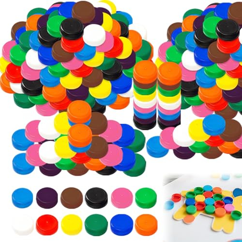 Bunte Kunststoff-Flaschenverschlüsse für Bastelarbeiten, verschiedene Farben, kleine Flaschendeckel für Kinder, Intelligenzentwicklung, Kindergarten, Aufkleber, Bastelarbeiten, 12 verschiedene Farben